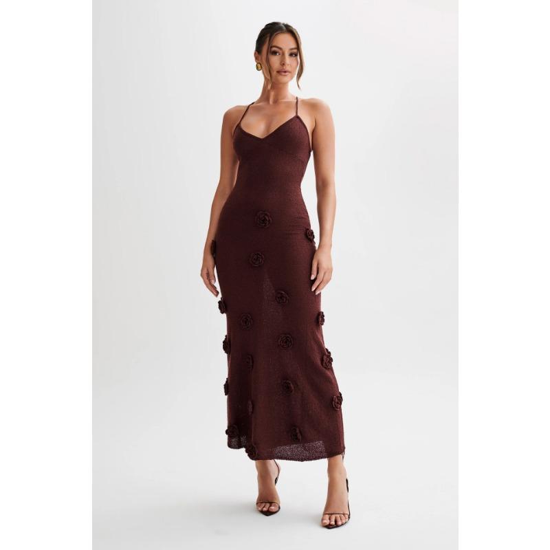 Women's New Suspender Skirt Sexy Dress Three-dimensional Floral Knitted Backless Lace-up Hip Skirt