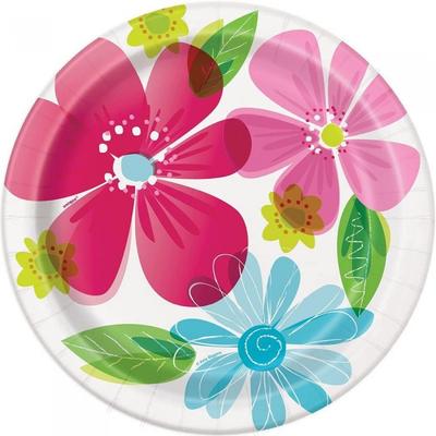 Spring Flower Paper Party Plates (Pack of 8)