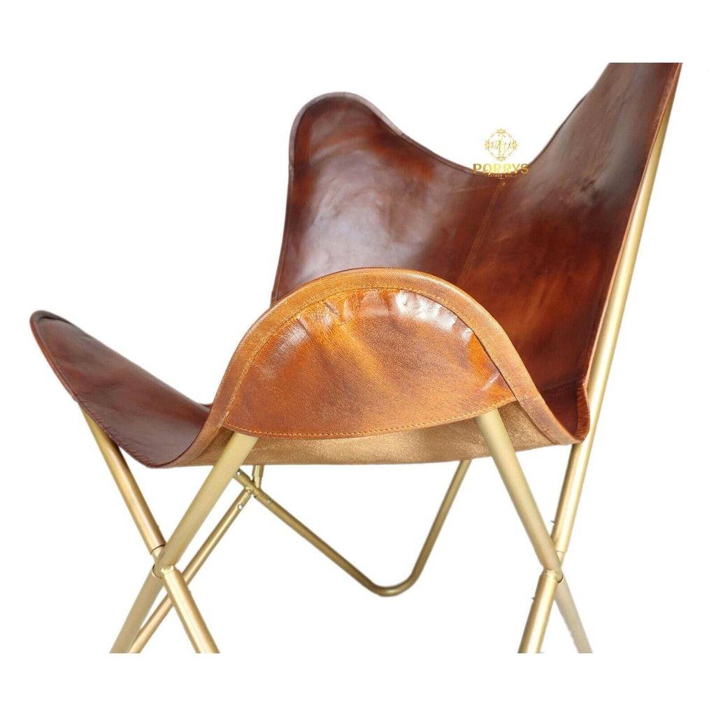 Handmade Arm Leather Butterfly Chair-Indian Home Decor Comfortable Chair