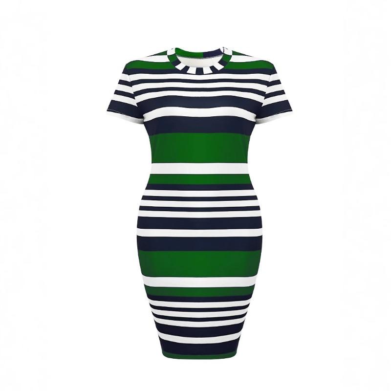 This Striped Printed Dress Is A Fashionable and Sexy Round-neck Short-sleeved Dress for Summer