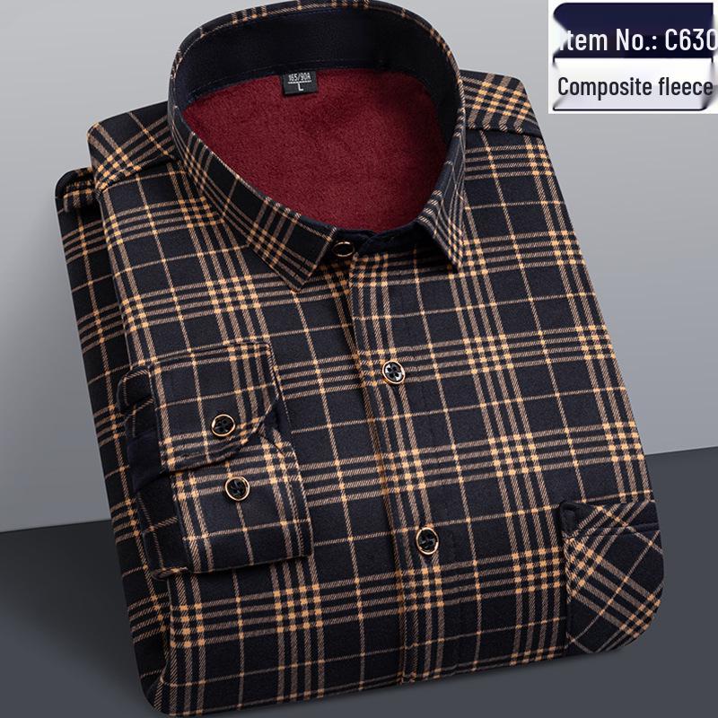 Men's Retro Plaid Fleece-lined Winter Shirt - Thick, Warm, Long-sleeved Casual Top for Middle-aged and Elderly
