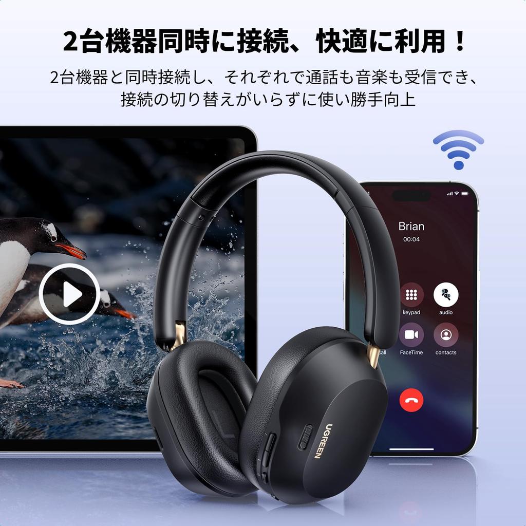 UGREEN Bluetooth Wireless Ultra Noise LDAC Bluetooth Up To 75 Hours of Music Ambient Sound Wind Noise Reduction Stereo App Black Headphones,