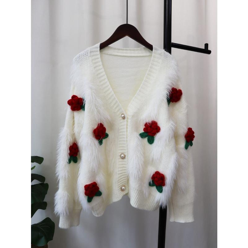 

Женская трикотажная кофта-кардиган из искусственного норкового флиса, новая осенне-зимняя, свободная, с объемными цветами, мягкая, ворсистая, нежная, ветрозащитная one size fits all красный