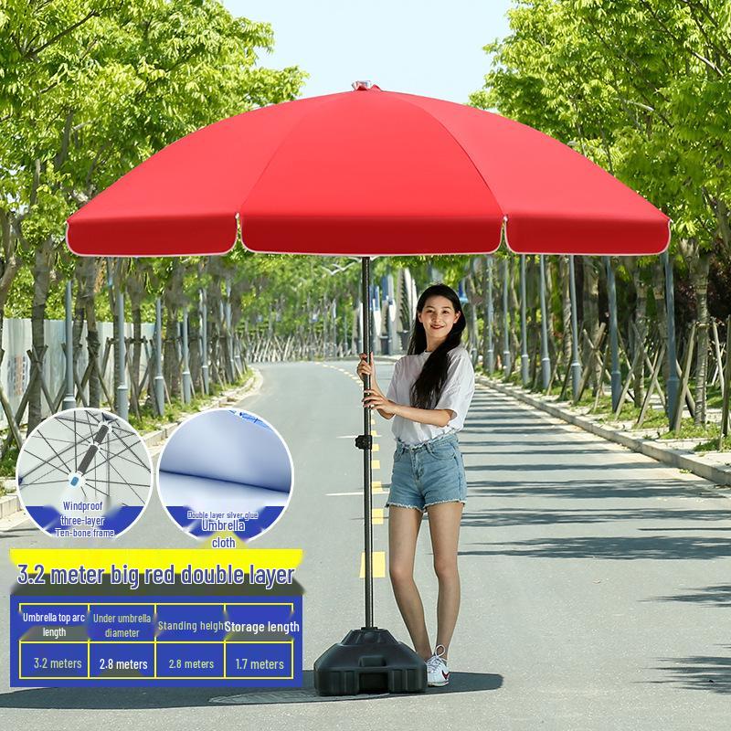 Großer Outdoor-Gewerbeschirm mit Doppelrippen - Sonnenschirm für Sonne, Werbung und Standnutzung