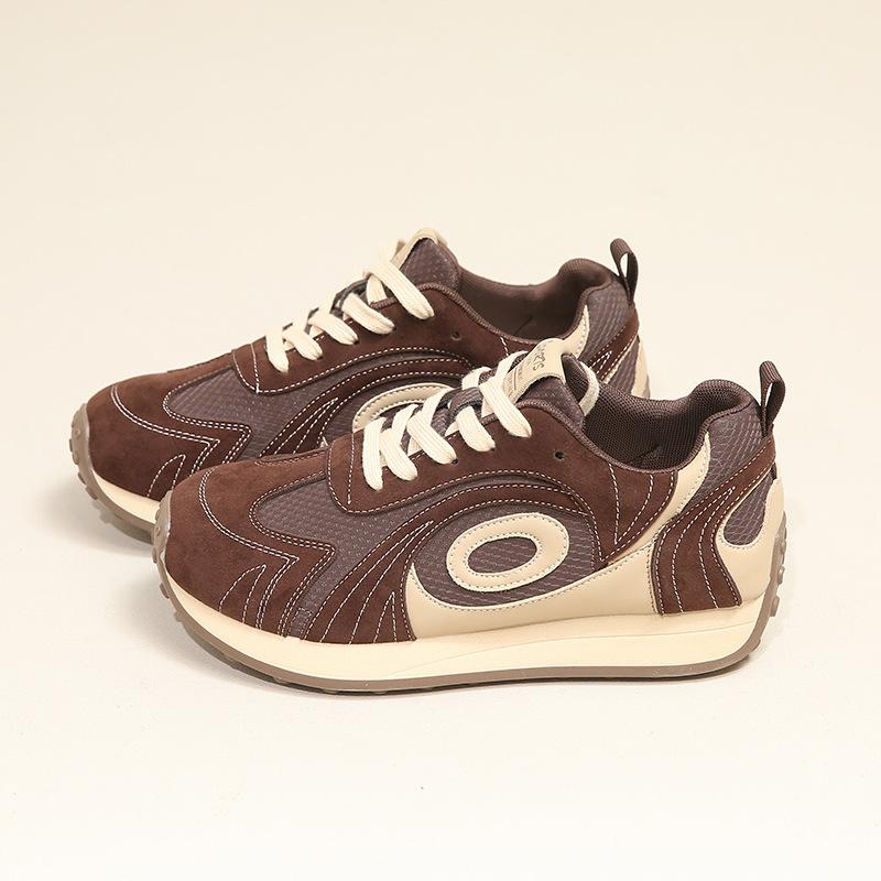 Platform-soled Dexun Women's Shoes, New Korean Version In Autumn 2025, New Color Matching Casual Sports Shoes, Flat-heeled Retro Board Shoes