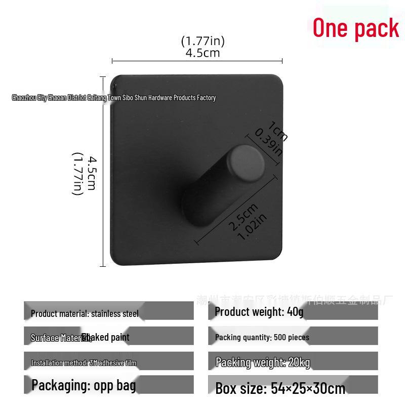 

Самоклеящийся настенный крючок из нержавеющей стали 304, не требующий сверления Square Slanted Hook - Black