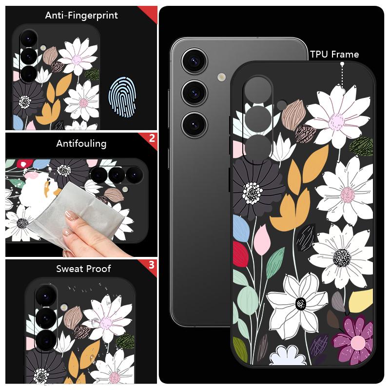 White Flower Pattern Case For Samsung S26 S25 Ultra S24 S23 S22 Plus S21 FE A15 A16 A17 A35 A36 A54 A55 A56 5G Soft Silicone Cover