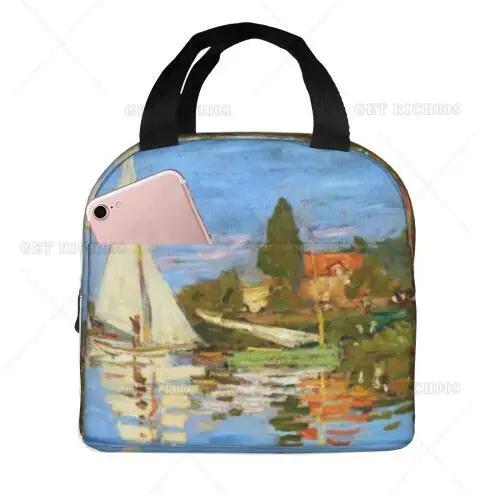 Monet Art Painting Lotus Flowers Lunch Bag Small for Men Women Kids Outdoor Picnic Work School Lunch Box Bag Insulated Gift