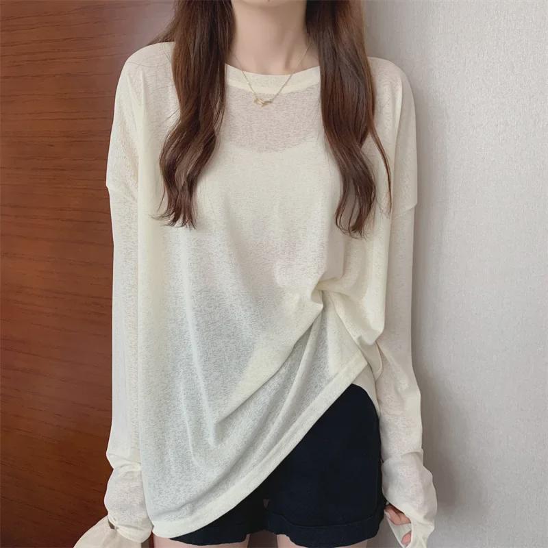 Blouse d'été à manches longues en maille pour femmes: Haut à la mode, ample, style coréen