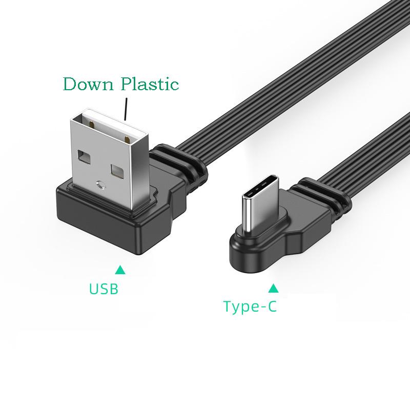 USB2.0 To Type C Data Cable Splitter Up Down Left Right Angle Wire Flat Cord USB C Data Transfer 2A Powe Supply Sync Extend Line