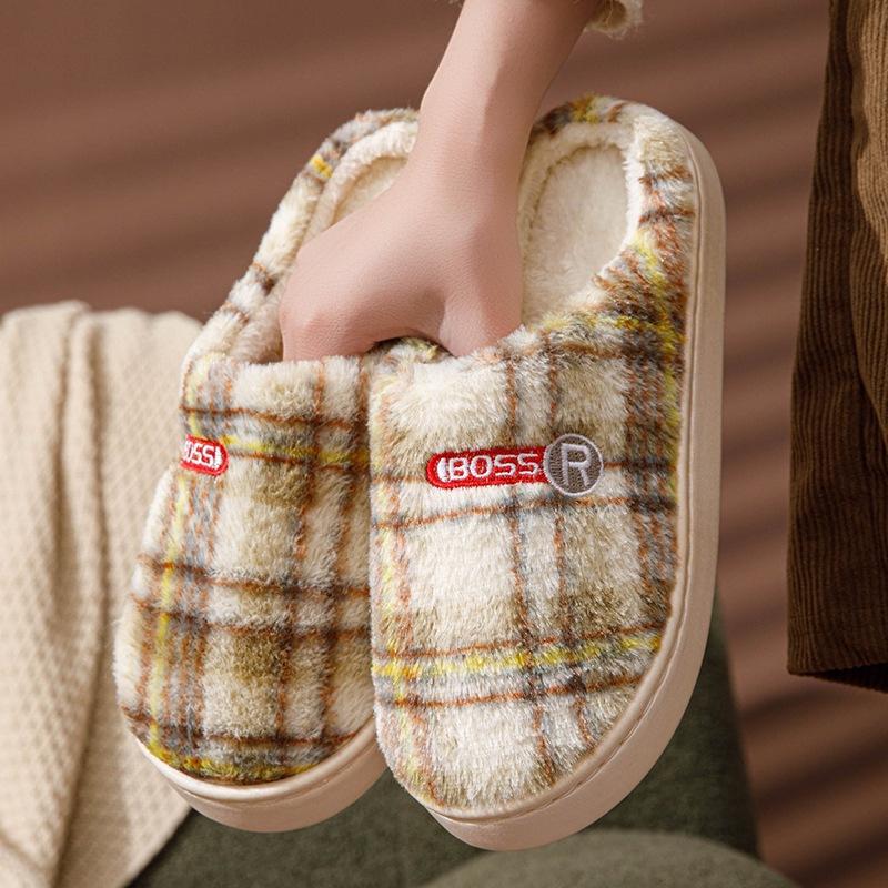 Couple Cotton Slippers Women's Autumn and Winter New Thick-soled Warm Home Soft Plush Home Warm Non-slip Fluffy Shoes