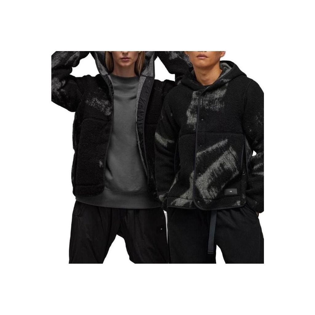 Y-3 Tie-Dye Jacquard Fleece Hooded Long Sleeve Jacket Unisex Jacket Black IL2040
