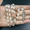 Christian Rosary Beads Necklace For Women Cross INRI Virgin Mary Pendant Pink Heart Chain Female Religion Prayer Party Jewelry