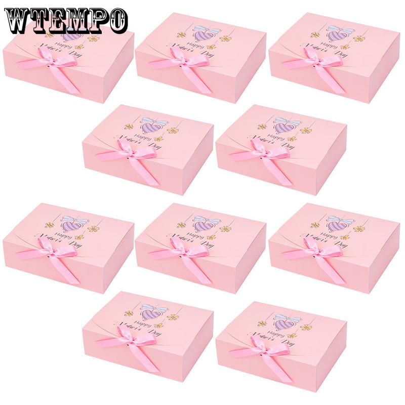 WTEMPO Mother's Day/Mother's Birthday Pink Gift Boxes Daily Presents Universal Packaging Boxes DIY Foldable Paper Boxes with Ribbon Bow