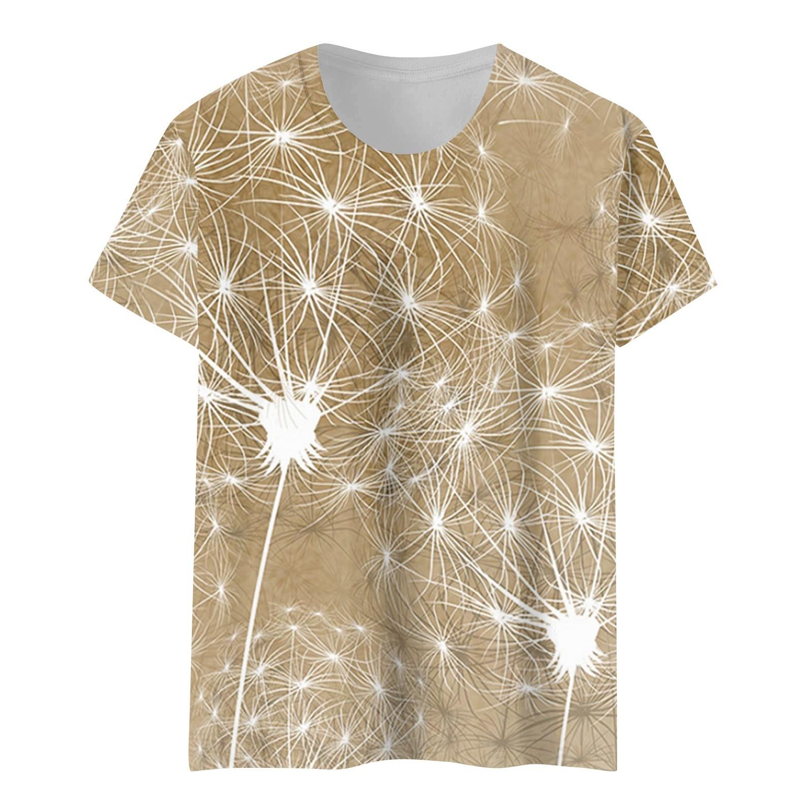 

Женская мода, повседневная темпераментная свободная футболка с круглым вырезом и коротким рукавом с принтом, топ L хаки