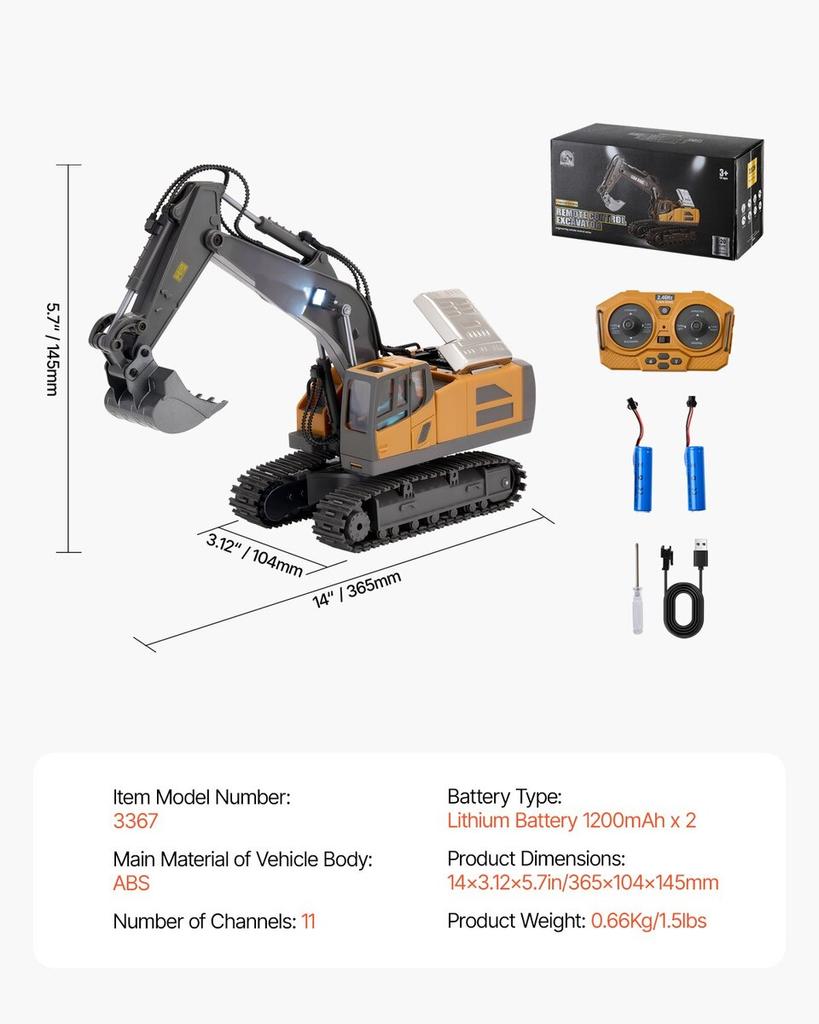 Remote Control Excavator Toy 11 Channel 1:20 Scale RC Excavator Digger