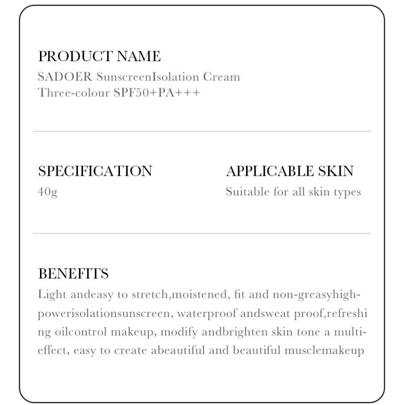 Makeup SADOER Three-color Rainbow Isolation Cream Brightening Skin Tone Sunscreen Makeup Primer