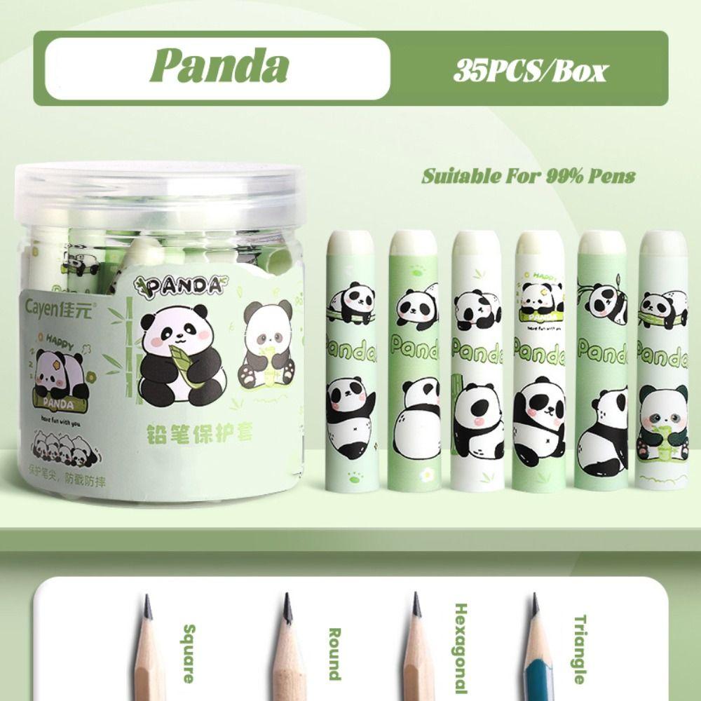 

35 шт./Коробка Однотонный колпачок для карандаша Прозрачный протектор кончика ручки Защитный чехол для карандаша Студенты Panda