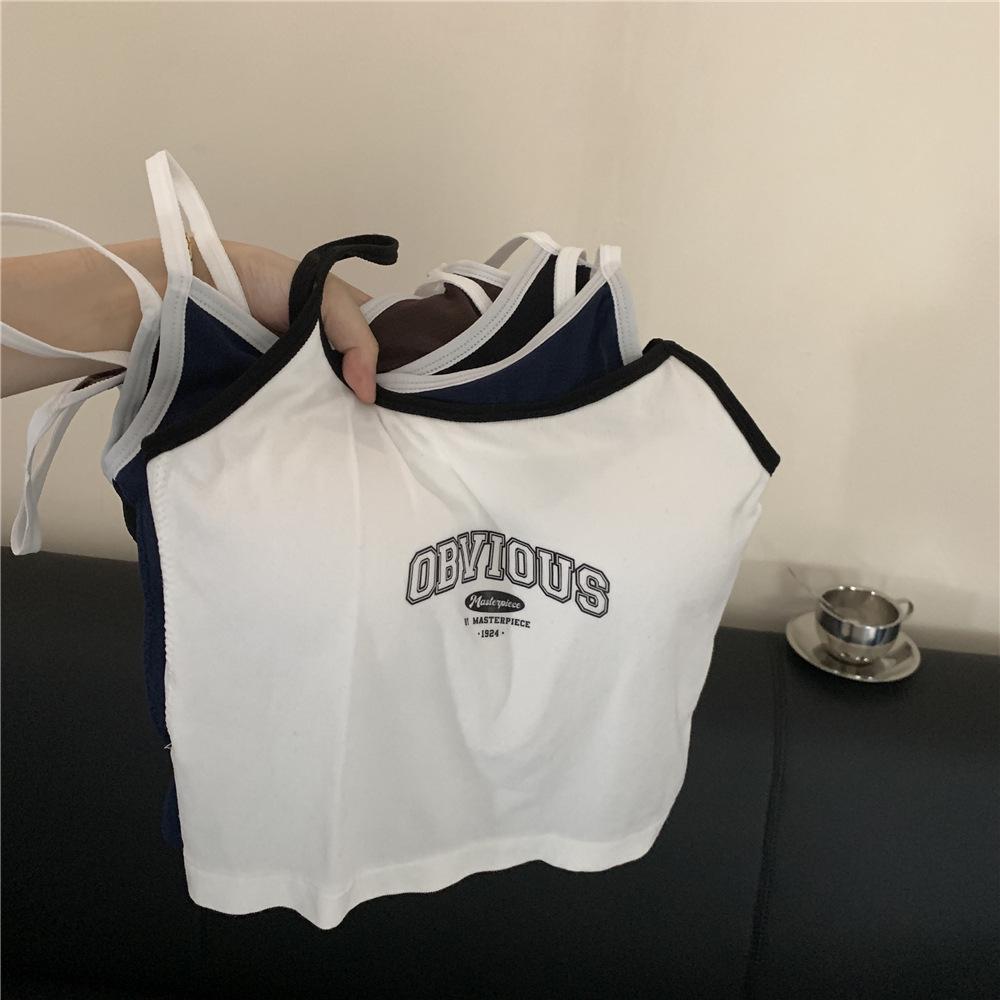 2024 Women's Slim Fit Letter Print Camisole: Sweet & Spicy Style with Chest Pad for Summer