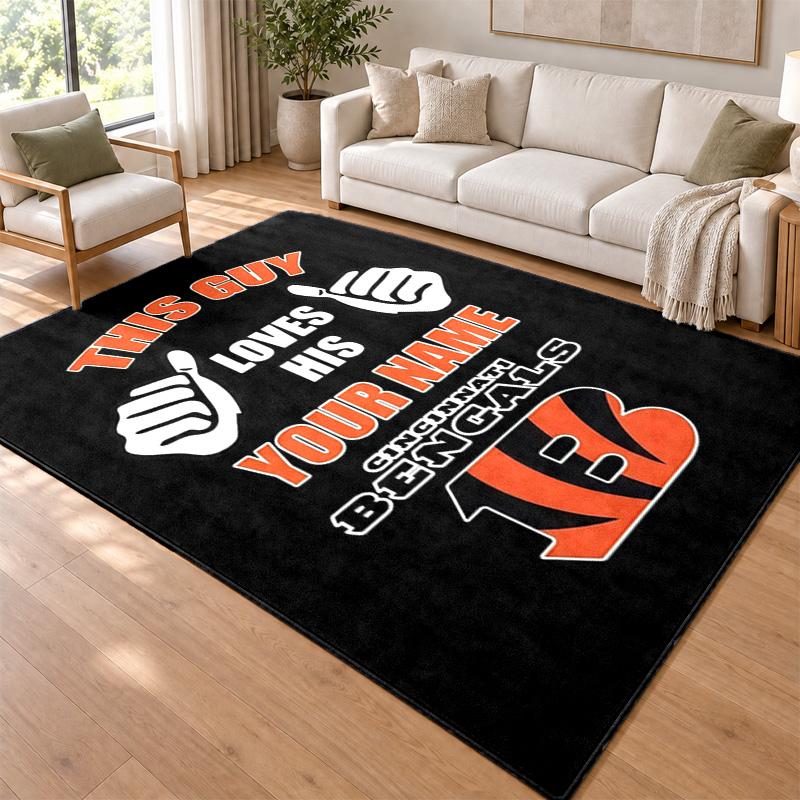 Cincinnati Bengals Custom Name Personalized Rug Non‑Slip Doormat Floor Carpet Housewarming Birthday Gift for Family Friends