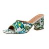 European & American Embroidered Open Toe High Heel Square Toe Sandals - Women's Plus Size, Chunky Heel, One-Strap Fashion Slippers