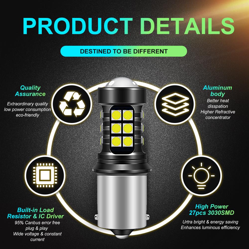 2pcs S25 1156 P21W BA15S LED 1157 BAY15D BAU15S PY21W T20 LED 7440 7443 W21W 3157 3057 P27/7W Led Bulbs for Turn Signal Light Bulbs 7