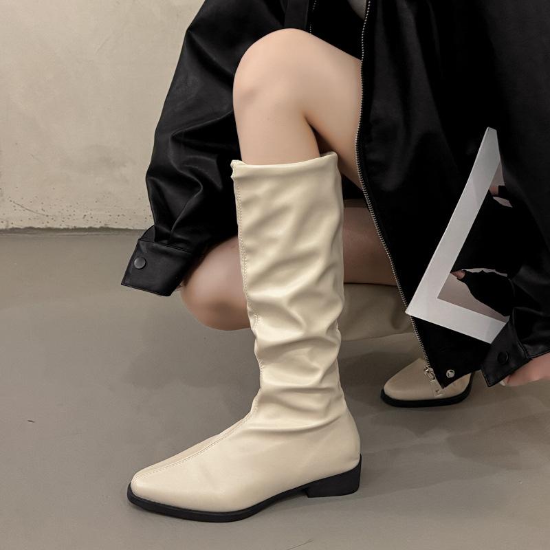 Pile Boots Women's Boots 2025 New Summer and Autumn Retro Boots But Knee High Boots Thin Boots Knight Boots