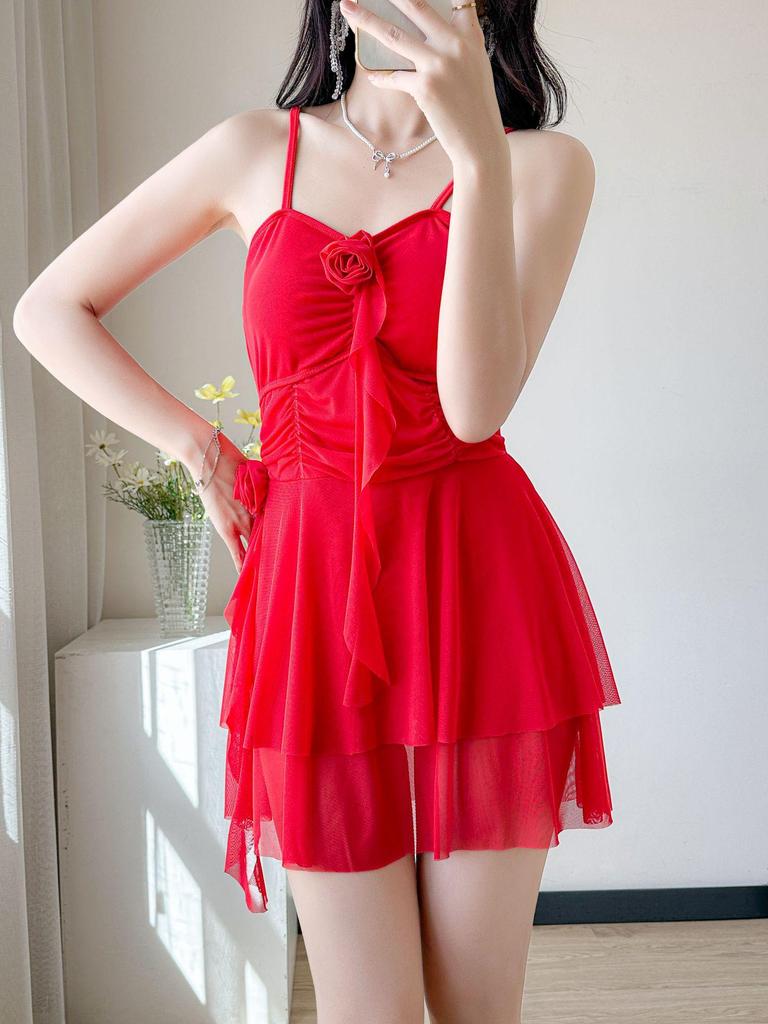 Elegant Sweet Style Slimming Resort Swimsuit with Conservative Skirt - Versatile Women's Swimwear
