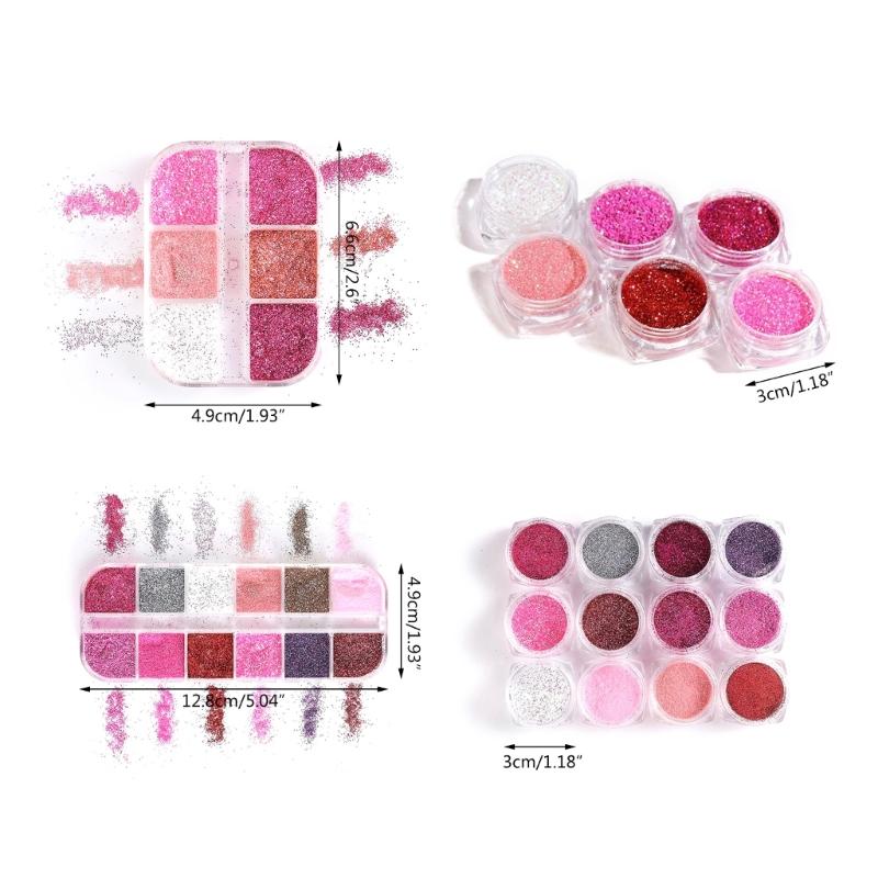 6/12Color Diamond Nail Powder Sparkling Nail Glitter Dust Shining Flakes for Acrylic Nail Polish DIY Nail Art Decoration