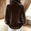 Women's Color V-Neck Long Sleeve Loose Pullover Top with Lapel Collar