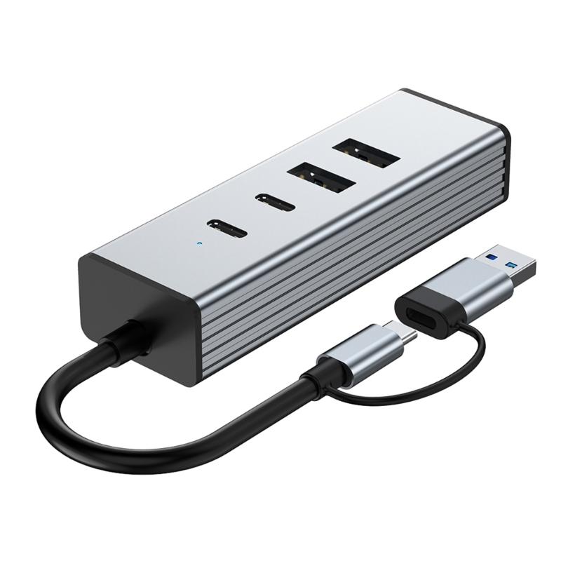4 Port USB 3.2 Hub with USB C Port 10Gbps Data Transfer Wide Compatibility for Laptops Tablets Smartphones and More