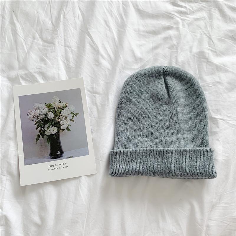 Solid Color Knitted Hat Female Harajuku Versatile Thin Student Wool Hat Female Autumn and Winter Tide Candy Color Pullover Hat