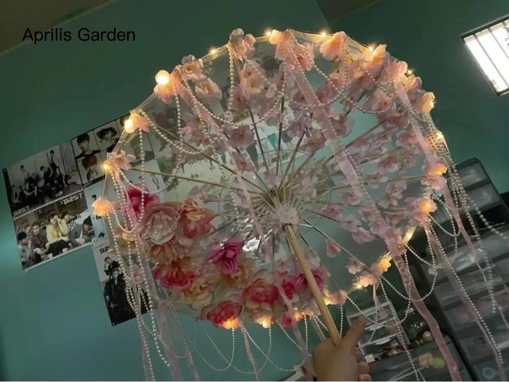 LED Yarn Silk Cloth Lace Decorative Umbrella Beach Parasol Princess Chinese Japan Umbrella Drama Craft Umbrella Cosplay