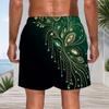 Men Plus Size Green Black Printed Beach Shorts Drawstring Waist Side Pockets Straight Leg