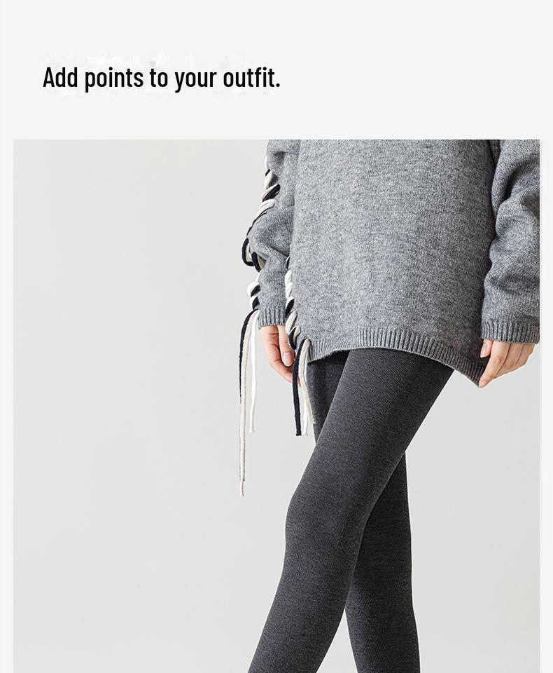 Graue, mit Samt gefütterte Leggings für Damen - Warme, dicke, kältebeständige Strumpfhose mit No-Drop-Design für Herbst & Winter