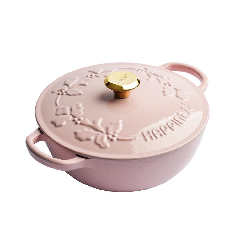 Little Happiness 23cm Non-stick Enamel Embossed Soup & Stew Pot, Induction Compatible