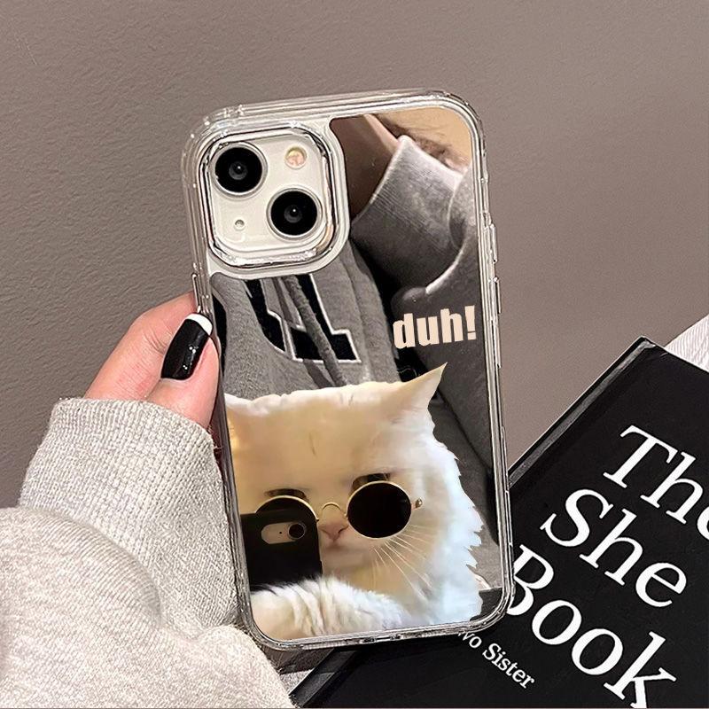 Sunglasses cat cute mirror surface for iPhone17promax mobile phone case 15/14 electroplating button Apple 13