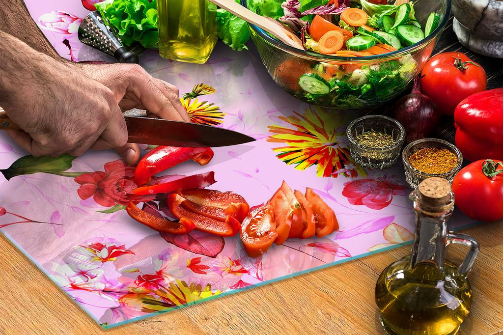Glass stovetop protector 70x52 Flower