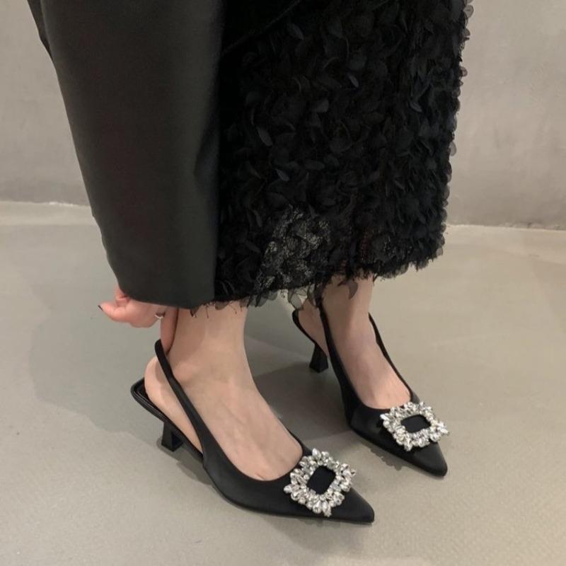 Mode Damen Sandalen Sommer Spitz Zehen Slingback Mules Schuhe Frau Mode Strass Damen Hohe Absätze Sexy Pumps Party Kleidschuhe