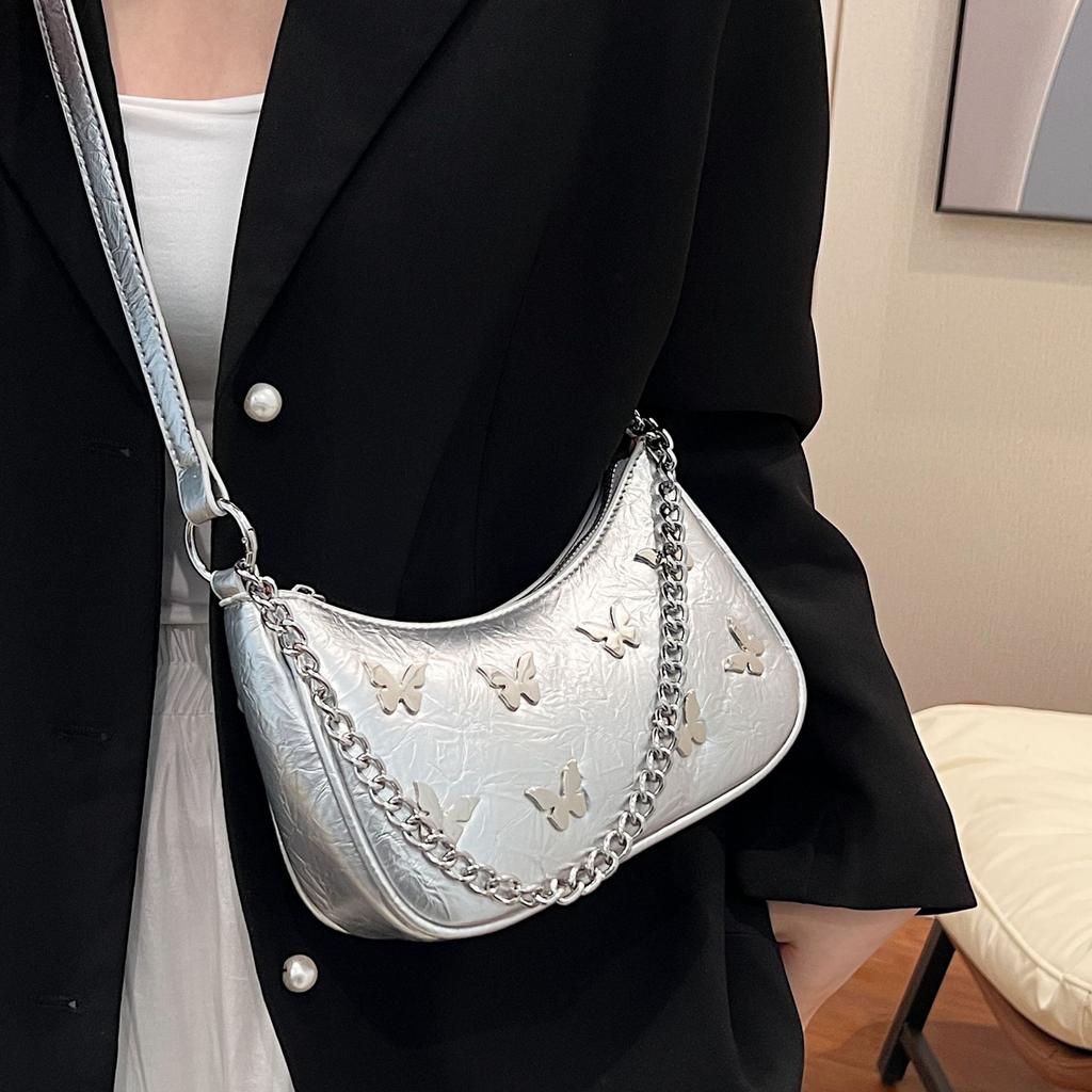 Bag Women's 2025 New High-end Summer Versatile Fashion Butterfly Shoulder Crossbody Bag Simple Chain Underarm Bag