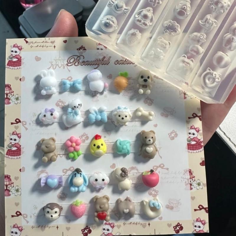 Cartoon Cute Animals 3D Silicone Nail Mold Diy Fruit Design Transparent Mold Manicure Design Tools Nail Art Decoration