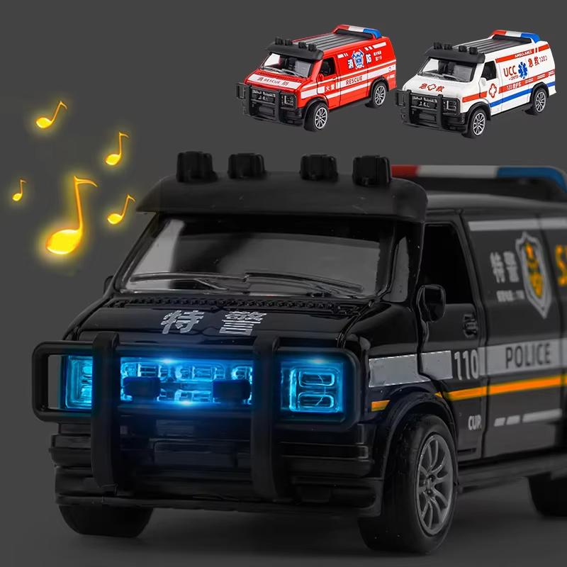 2026 Alloy Ambulance Rescue Van Pull Back Car Model Toy with Light  Sound, Simulation Emergency Vehicle Kids Educational Play Collection