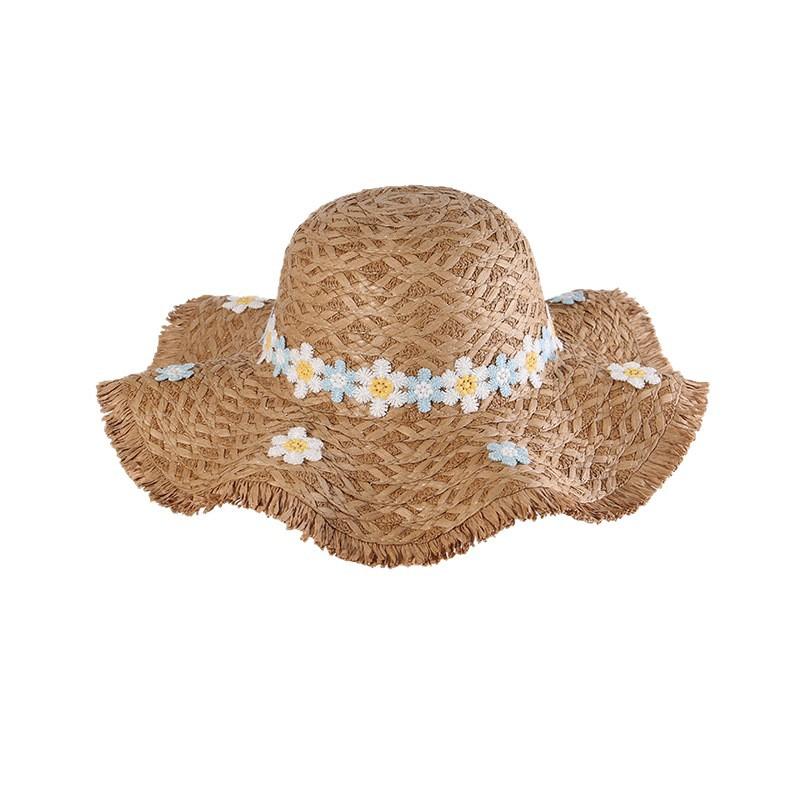 Beach-Style Vacation Sun Hat Summer Floral Wreath Straw Hat for Women Woven Wide-Brimmed Sun Protection Hat