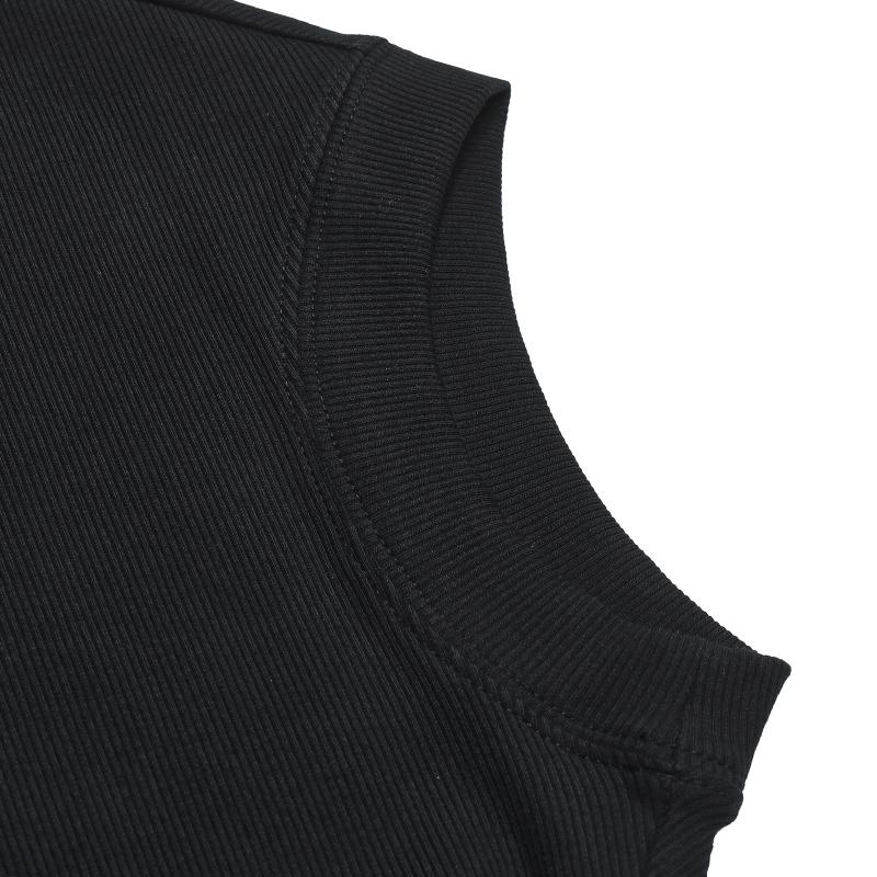 FILA Original Simple Classic Retro Casual Versatile Comfortable Split Hem Solid Color Knitted Short Sleeve Dress Women dresses Black F51W629312FBK