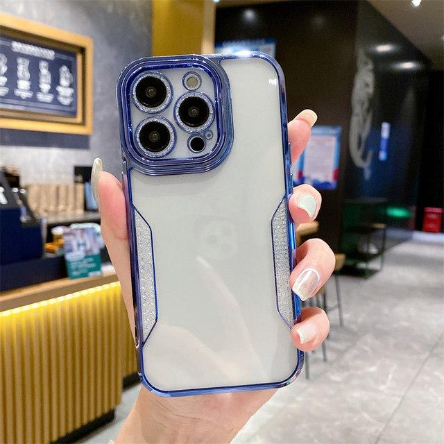 Clear Plating Bumper Phone Case For Iphone 14 13 12 11 Pro Max 14 Plus 14pro Shockproof Lens Protection Transparent Back Cover