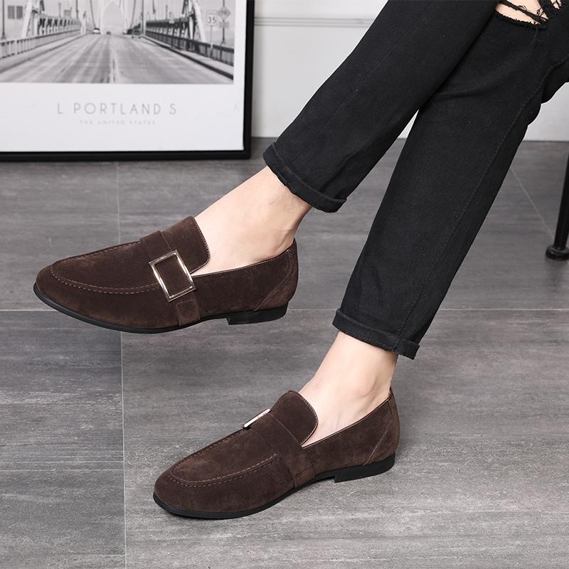 Fashion Cow Suede Leather Men Driving Footwear Slip on Man Breathable Shoes Wedding Party Men Dress Shoe Business Office Lazy Loafers