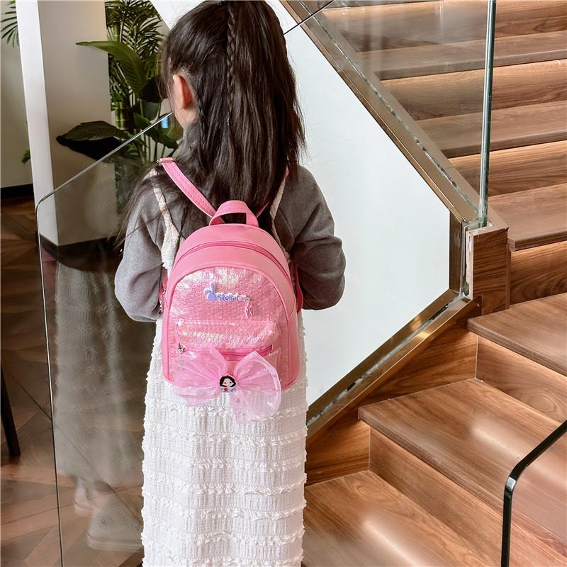 Cute Bowknot Children's Backpack Soft Adorable Girl's Pu Leather Princess Bag For Kindergarten