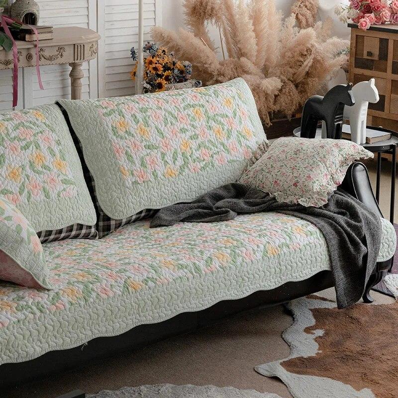 Universal Sofa Cushion All Cotton Pastoral Non-slip Leather Sofa Towel Cotton Four Seasons Comfortable