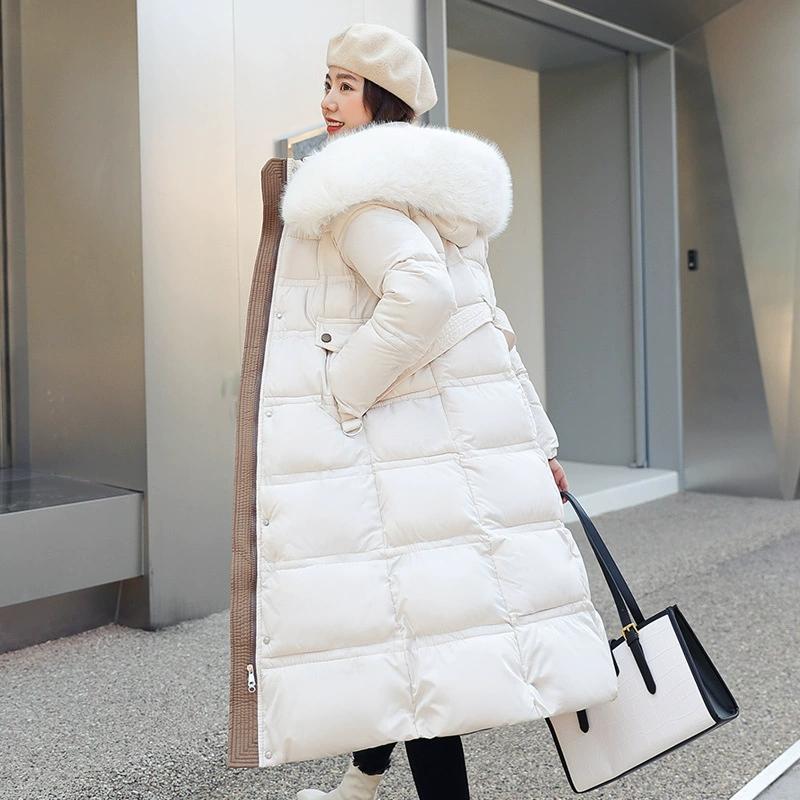 Winter Down Cotton Parkas Jacket Women's Long Faux Fur Collar Padded Jacket Thick Loose Large Size Padded Jacket