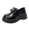 Damen Schwarz Echtes Leder Schnürung Höhenverstellbar Britischer Stil Loafer mit Plüschfutter und Dicker Sohle, 2023 Edition.